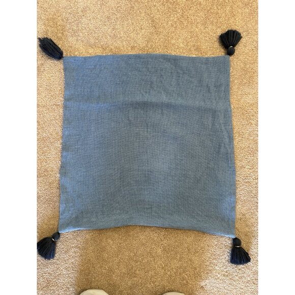 Serena & Lily Blue Linen Pillow Cover 20” X 20” Boho Tassels - Picture 3 of 7